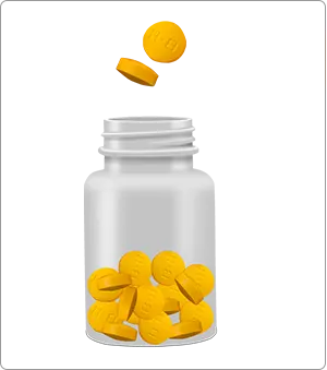 a bottle of yellow tablets