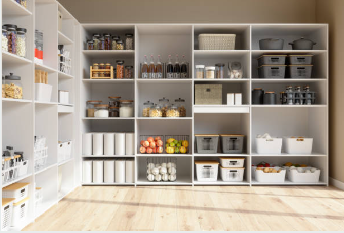a shelving of various objects