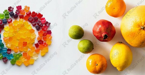 Vitamin gummies and fruit