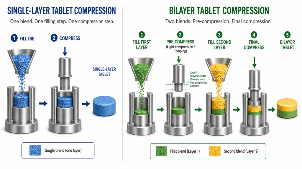 single-layer tablet compression vs bilayer tablet compression