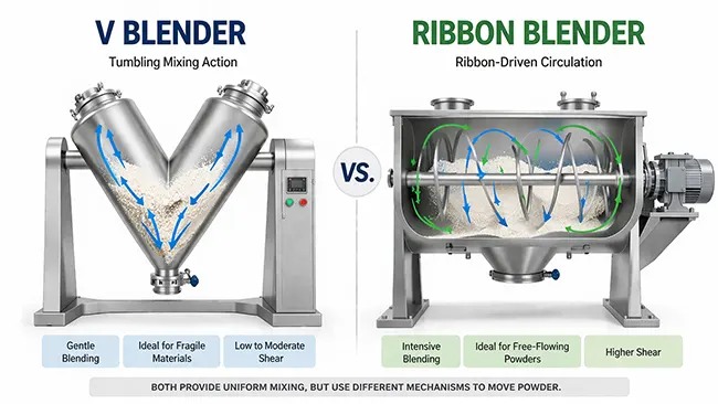 V blender vs ribbon blender for powder mixing
