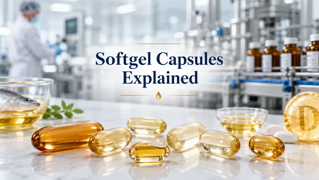 Softgel capsules with fish oil and vitamin D liquid-fill manufacturing concept Softgel capsules with fish oil and vitamin D liquid-fill manufacturing concept