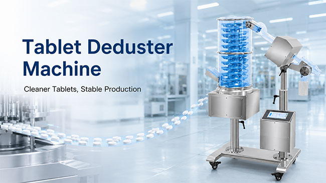 Tablet deduster machine removing loose powder after tablet compression