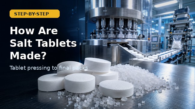 Salt tablets made from granules by tablet pressing and packaging equipment Salt tablets made from granules by tablet pressing and packaging equipment