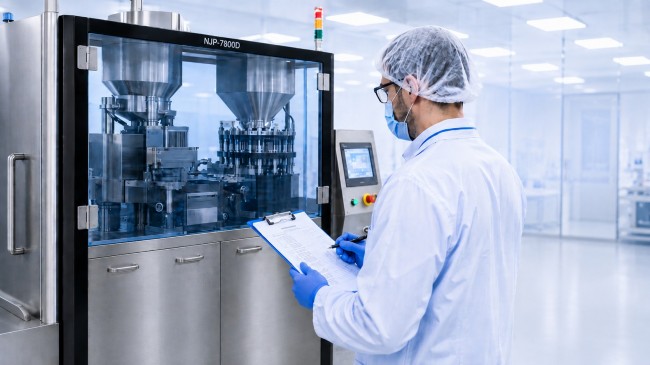 IQ OQ PQ yeterlilik testi sırasında farmasötik ekipmanı kontrol eden mühendis