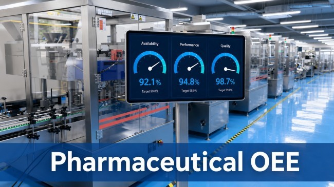 Overall equipment effectiveness dashboard for a pharmaceutical production line Overall equipment effectiveness dashboard for a pharmaceutical production line
