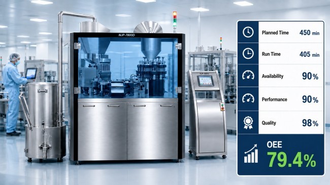 Pharmaceutical packaging machinery OEE calculation example
