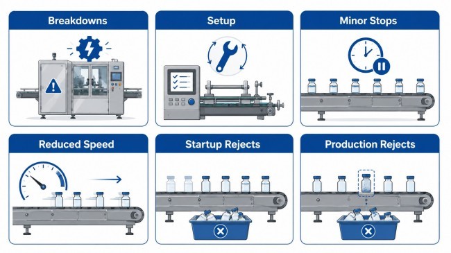 Six OEE losses in pharmaceutical manufacturing