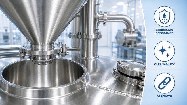 Aço inoxidável que oferece resistência à corrosão e capacidade de limpeza na fabricação farmacêutica