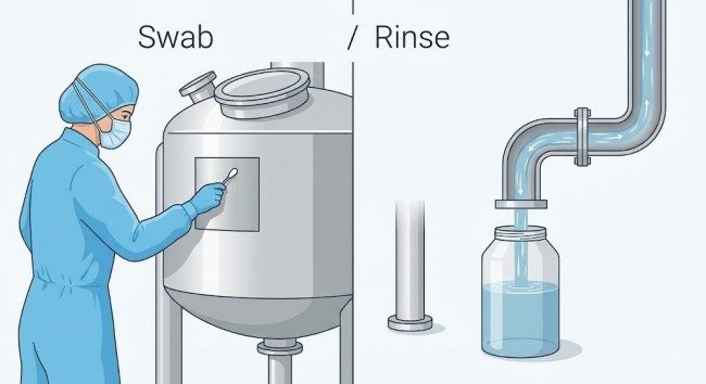 Swab sampling and rinse sampling methods for pharmaceutical cleaning validation