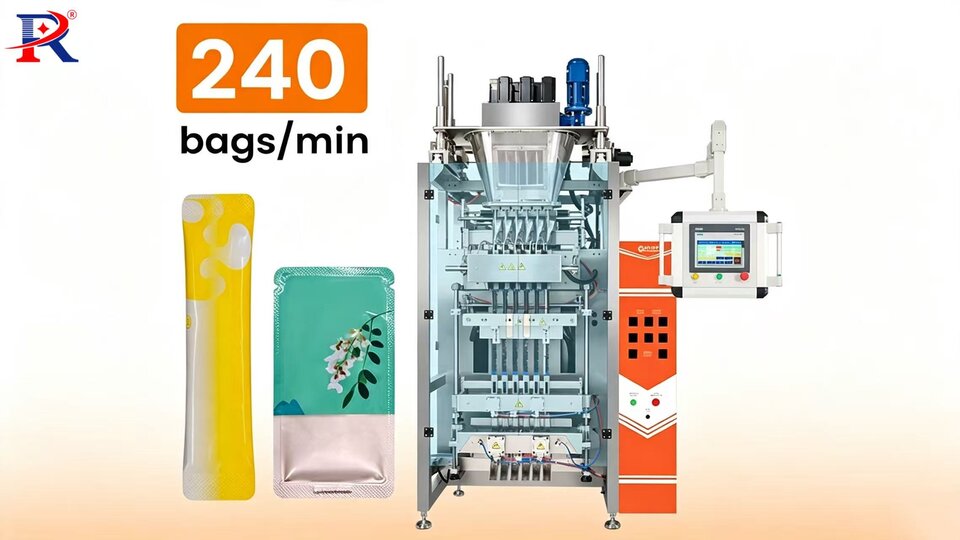 La machine d'emballage à six voies RQ-VP6P peut réaliser une soudure arrière, joint sur trois côtés, joint sur quatre côtés, et des joints de forme spéciale en changeant simplement les matrices de formage.