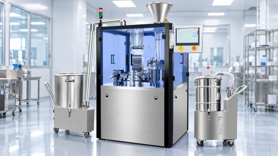 Automatic capsule filling machine for hard capsule production compatibility trials