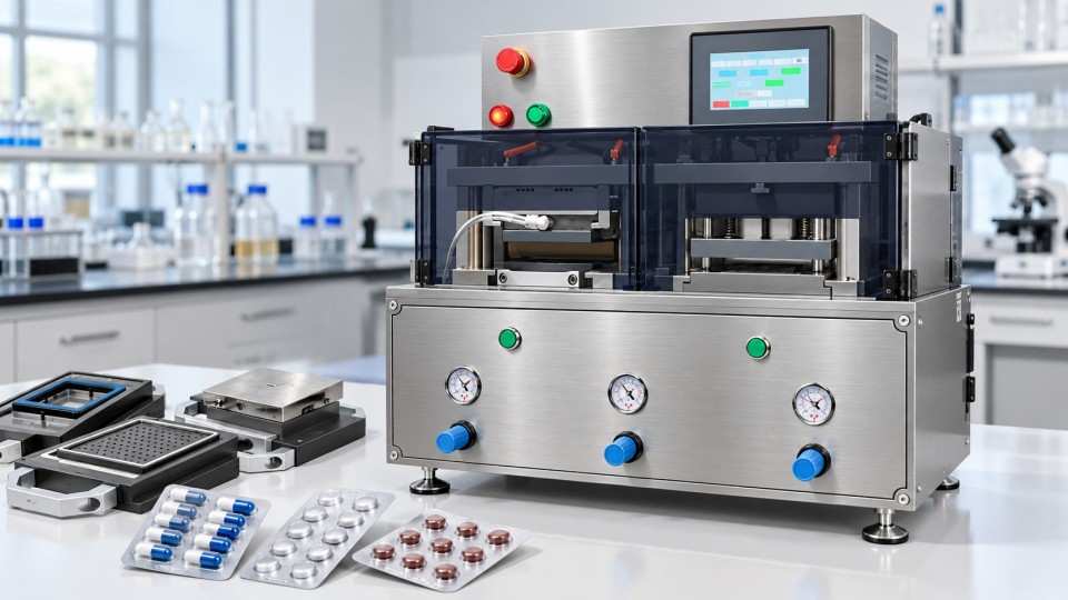 Laboratory blister packaging machine with interchangeable molds and small-batch tablet and capsule blister packs